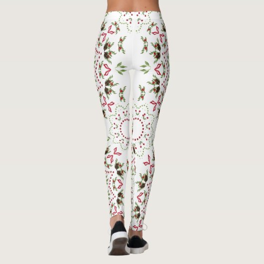 Kerst Monogram groen gebladerte Holly bessen Leggings (Achterkant)