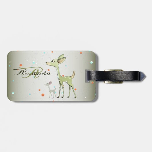 Kerst Monogram Groene Herten Vakantie Cute Bagagelabel (Achterkant horizontaal)