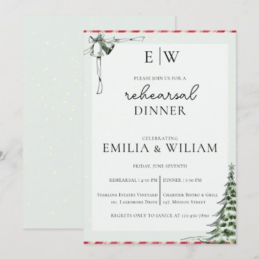 Kerst Monogram Huwelijk Repetitie Diner Kaart (Voorkant / Achterkant)