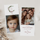 Kerst Monogram Krans Blush Bow Foto Feestdagenkaart