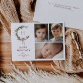 Kerst Monogram Krans Blush Bow Foto Feestdagenkaart