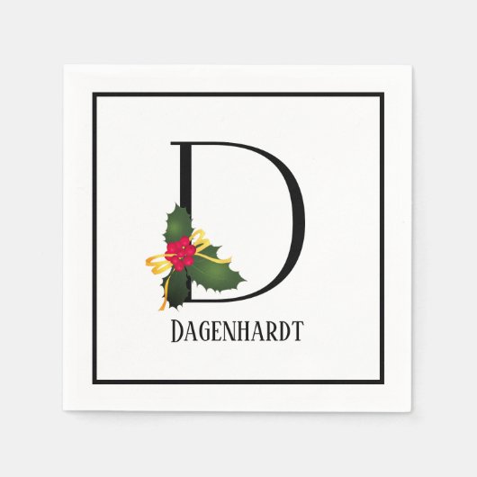 Kerst Monogram Letter D Gepersonaliseerd papier Servet (Voorkant)