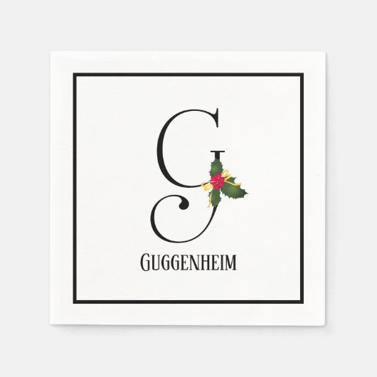 Kerst Monogram Letter G Gepersonaliseerd Papier Servet (Voorkant)