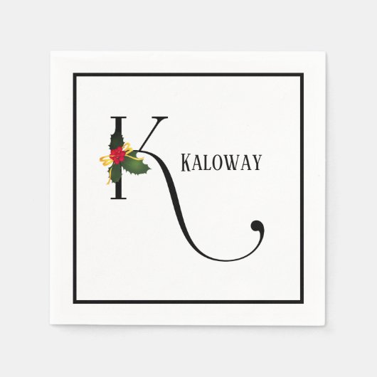 Kerst Monogram Letter K Gepersonaliseerd papier Servet (Voorkant)