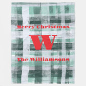 Kerst monogram plaid tartan groen wit rood fleece deken (Voorkant)