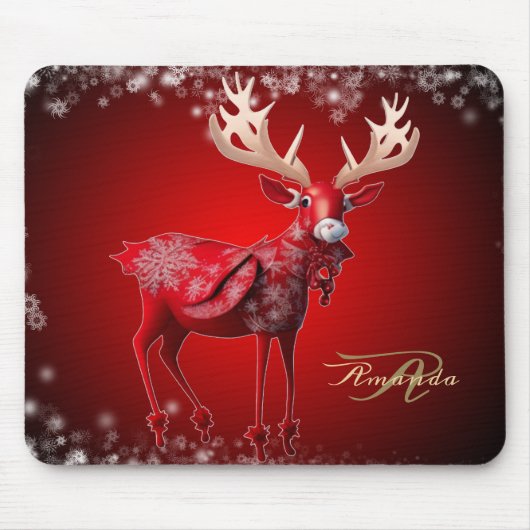Kerst Monogram Rode Rendier Winter Vakantie Muismat (Voorkant)