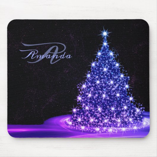 Kerst Monogram Roze Blauw Winter Zwart Rustiek Muismat (Voorkant)