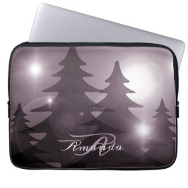 Kerst Monogram Roze Bomen Vakantie Winter Laptop Sleeve