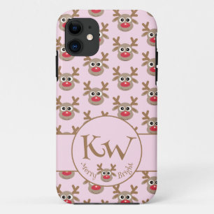 Kerst Monogram Roze Schattige rendierpatroon Case-Mate iPhone Case