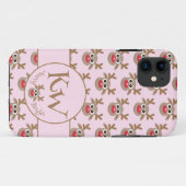 Kerst Monogram Roze Schattige rendierpatroon Case-Mate iPhone Case (Achterkant (horizontaal))