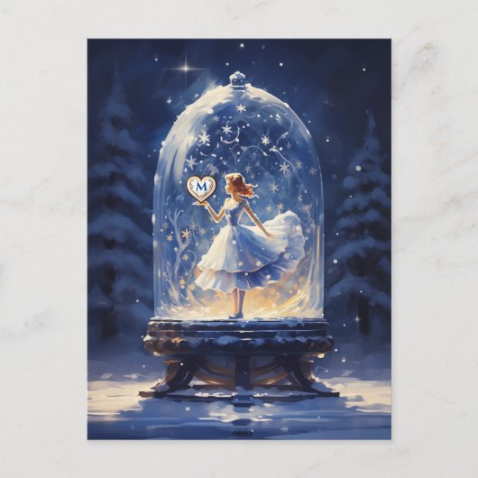 Kerst Monogram Schattige Sneeuw Wereldbol Feestdagenkaart (Voorkant)