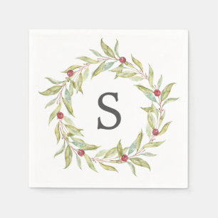 Kerst Monogram Winter Groene Bladeren Bessen Servet