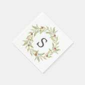 Kerst Monogram Winter Groene Bladeren Bessen Servet (Hoek)
