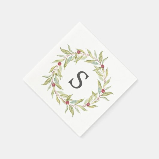 Kerst Monogram Winter Groene Bladeren Bessen Servet (Hoek)