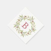 Kerst Monogram Winter Groene Bladeren Bessen Servet (Hoek)