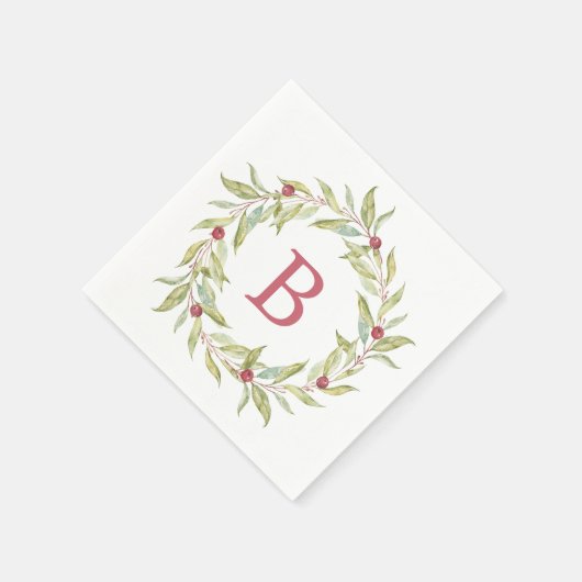 Kerst Monogram Winter Groene Bladeren Bessen Servet (Hoek)
