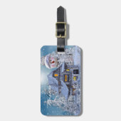 Kerst Monogram Winter Wit Sneeuwman Blauw Bagagelabel (Voorkant verticaal)