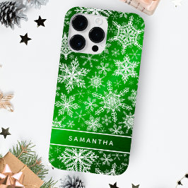 Kerst Monogrammed Groen Wit Sneeuwvlokken Case-Mate iPhone 14 Pro Max Hoesje
