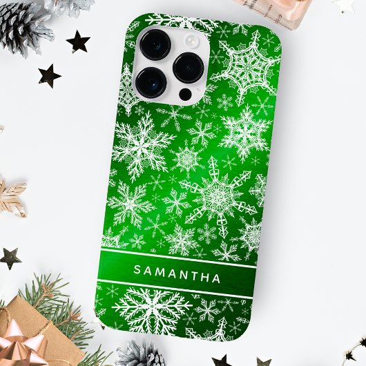 Kerst Monogrammed Groen Wit Sneeuwvlokken Case-Mate iPhone Case