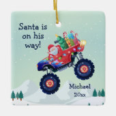 Kerst Monster Truck Kerstman Naam en Jaar Keramisch Ornament (Voorkant)
