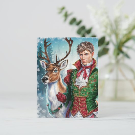 Kerst Mooi blond man en een rendier Briefkaart (Staand voorkant)