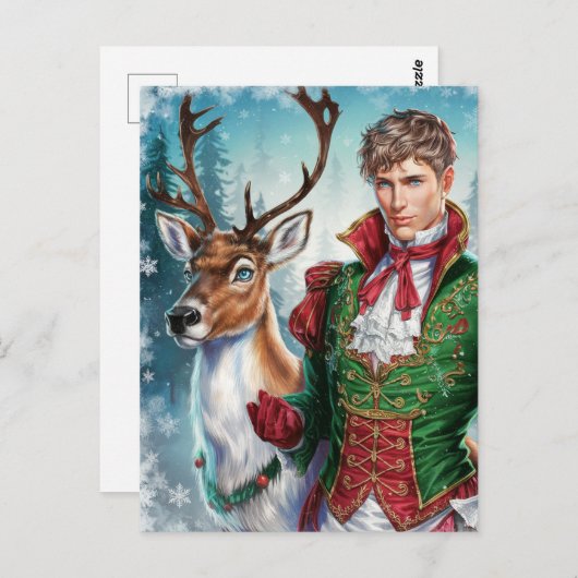 Kerst Mooi blond man en een rendier Briefkaart (Voorkant / Achterkant)