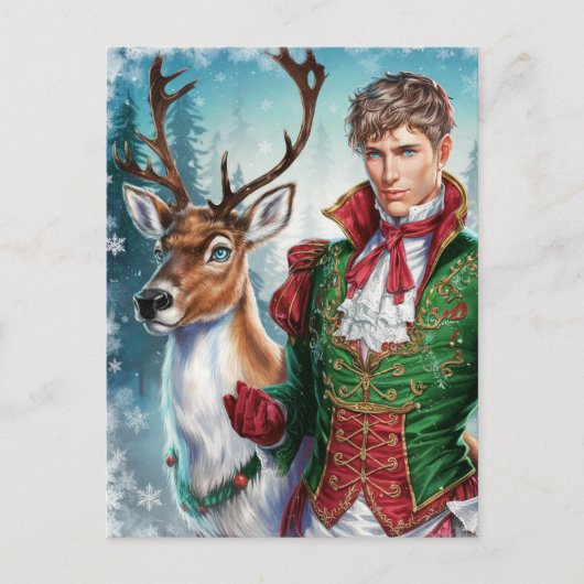 Kerst Mooi blond man en een rendier Briefkaart (Voorkant)