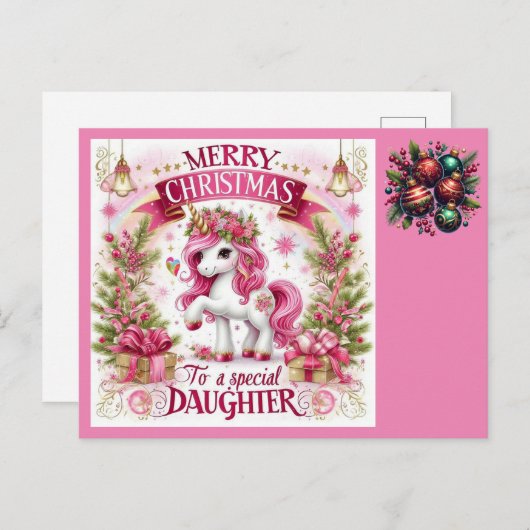 Kerst Mooie Eenhoorn Briefkaart (Voorkant / Achterkant)