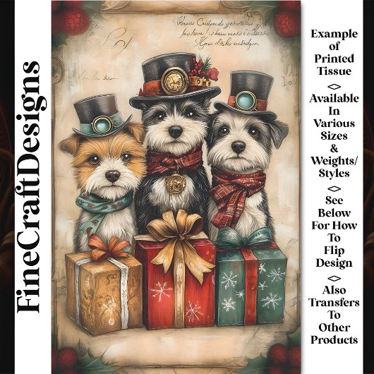 Kerst Mooie Honden Steampunk Sfeer BK9 Découpage Tissuepapier