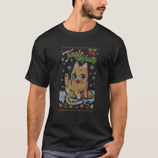 Kerst Mooie Kat Bellen T-shirt (Voorkant)