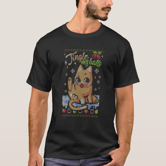 Kerst Mooie Kat Bellen T-shirt (Voorkant)