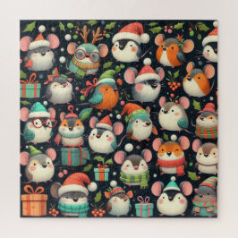 Kerst Mooie kleurige Muizen, cadeaus en Roodborstj Legpuzzel