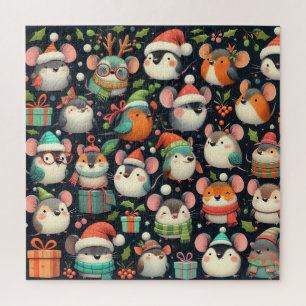 Kerst Mooie kleurige Muizen, cadeaus en Roodborstj Legpuzzel