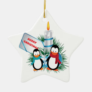 Kerst Mooie Pinguïns En Kaars aangepaste ornament