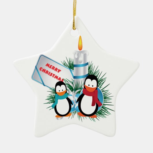 Kerst Mooie Pinguïns En Kaars aangepaste ornament (Voorkant)