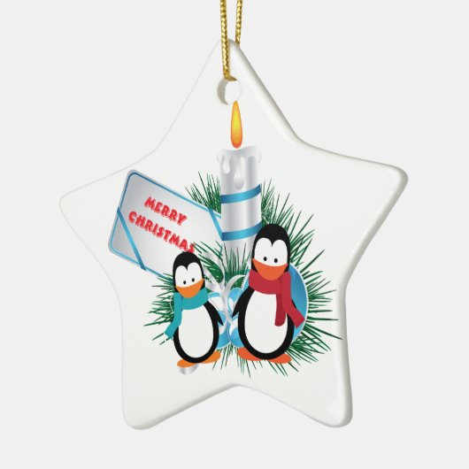 Kerst Mooie Pinguïns En Kaars aangepaste ornament (Links)