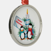 Kerst Mooie Pinguïns En Kaars aangepaste ornament (Rechts)