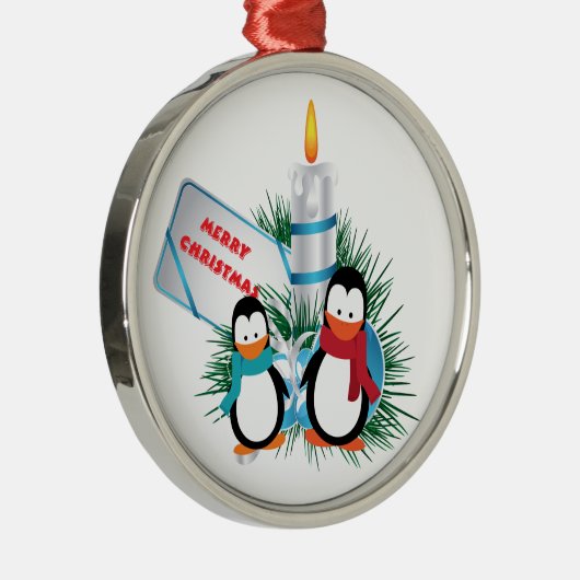 Kerst Mooie Pinguïns En Kaars aangepaste ornament (Rechts)