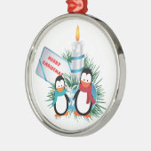 Kerst Mooie Pinguïns En Kaars aangepaste ornament (Links)