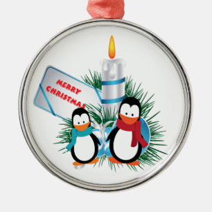 Kerst Mooie Pinguïns En Kaars aangepaste ornament
