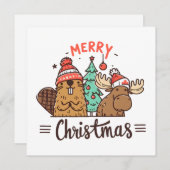 Kerst Moose en Beaver Canada Feestdagenkaart (Voorkant / Achterkant)