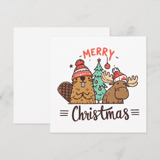 Kerst Moose en Beaver Canada Feestdagenkaart (Voorkant / Achterkant)