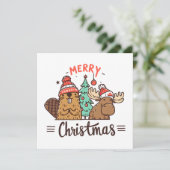 Kerst Moose en Beaver Canada Feestdagenkaart (Staand voorkant)