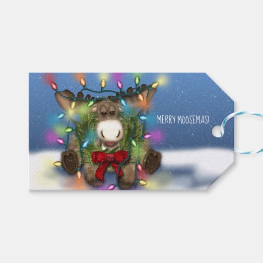 Kerst Moose Gift Labels Cadeaulabel (Voorkant (Horizontaal))
