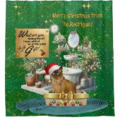 Kerst Mopcat in Katheterbak Douchegordijn (Voorkant)