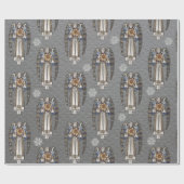 Kerst Morris Angel Sneeuwvlokken Staal Grijs Cadeaupapier (Vlak)