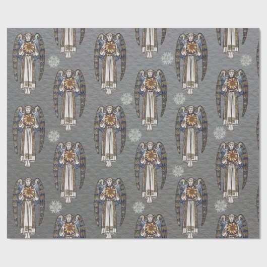 Kerst Morris Angel Sneeuwvlokken Staal Grijs Cadeaupapier (Vlak)