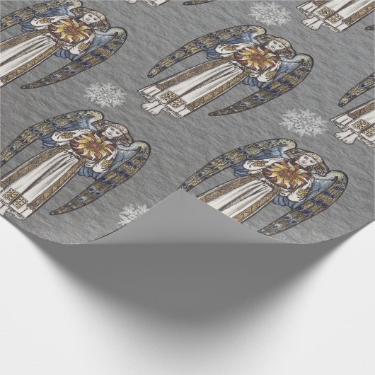 Kerst Morris Angel Sneeuwvlokken Staal Grijs Cadeaupapier (Hoek)