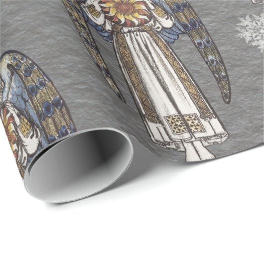 Kerst Morris Angel Sneeuwvlokken Staal Grijs Cadeaupapier (Rol Hoek)