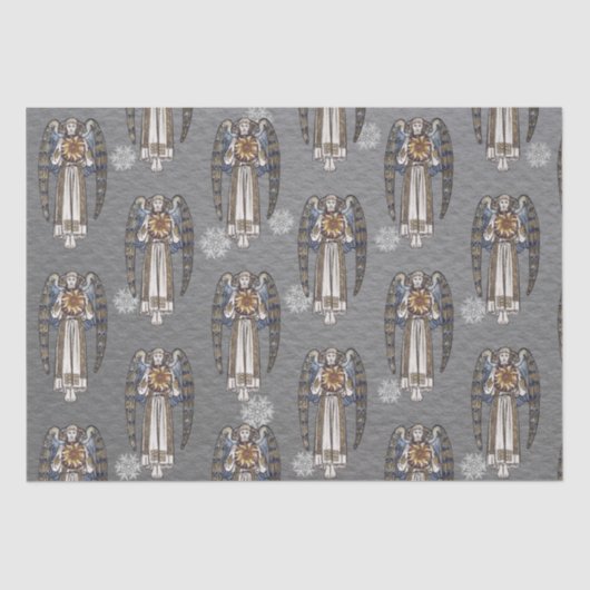 Kerst Morris Angel Sneeuwvlokken Staal Grijs Tissuepapier (Voorkant)